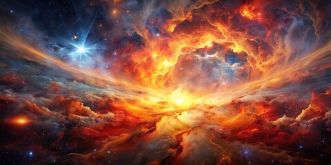Fiery nebula ablaze in cosmic expanse , space, fiery, nebula, cosmic, colorful, vibrant, stars, galaxy, astronomy, universe, celestial, ethereal, glowing, beautiful, sky, background