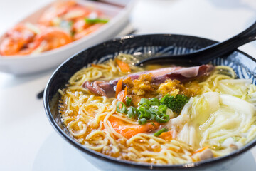 Seafood noodles bowl in the restaurant