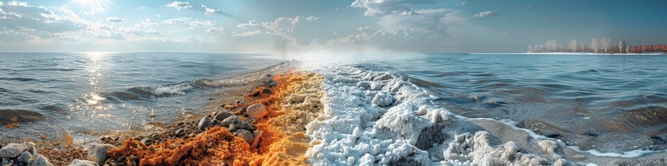 Obraz premium A boat with fire and water is sailing on the ocean