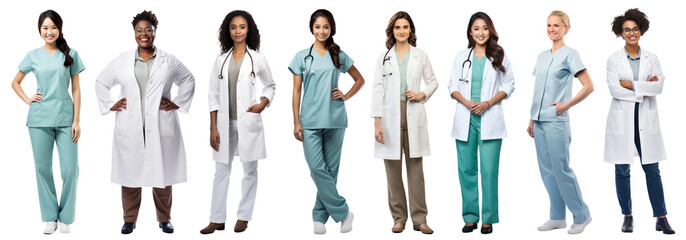 Diverse doctors and nurses set