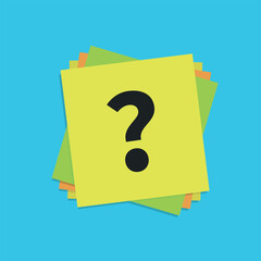 Question mark on post-it stacked on blue background