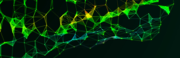 Abstract polygonal space with dots and lines. Triangular structure. Background concept for your design. 3d rendering.
