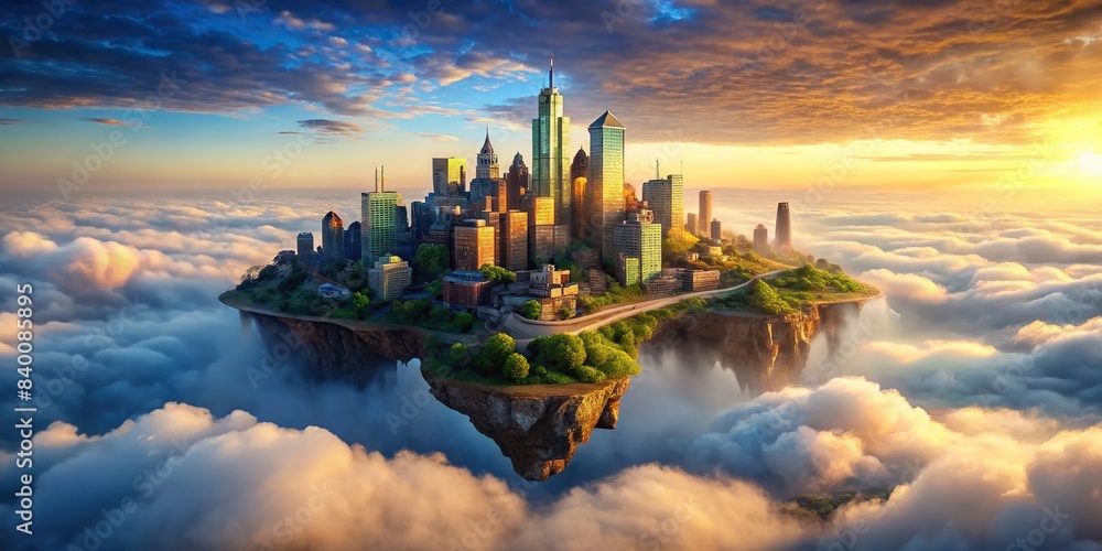Wall mural sky island cityscape floating above the clouds , fantasy, futuristic, clouds, architecture, building - Wall murals
