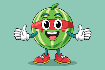 watermelon retro mascot with hand vector illustration