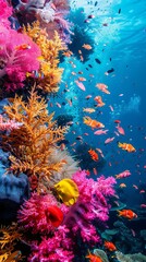 Obraz premium 9 Underwater coral landscape, diverse marine life, vivid colors, high resolution, close-up focus