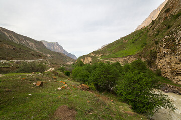 Panoramic view of the Caucasus mountains