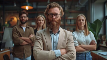 Obraz premium Picture of a business team at work with arms crossed, confidence and employees