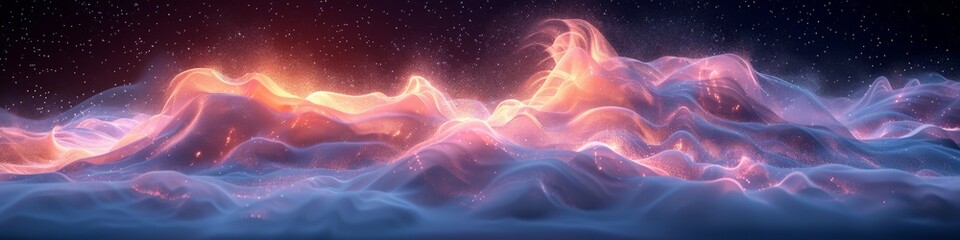 Obraz premium Computergenerated image of a mountain range with particles emerging