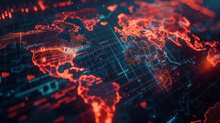 Fototapeta premium A chart of the global economy including stock market finance, business exchange, investment data and a world map of financial growth