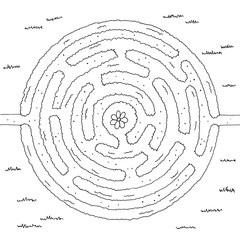 Garden maze bush graphic round black white sketch top aerial view illustration vector 
