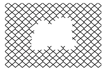 Broken Wired Metal Fence with a Hole. Metal object and constructions concept vector