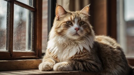 An orange cat sitting near the window