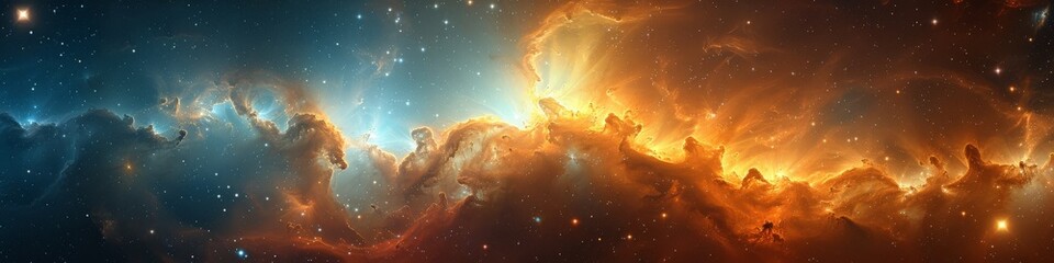 Fototapeta premium A beautiful blue and orange nebula shining in a starstudded sky