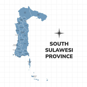 South Sulawesi Province map illustration. Map of province in Indonesia