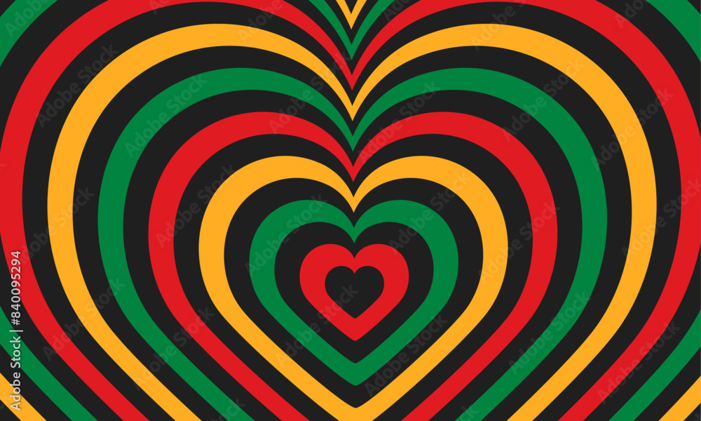 Fototapete black history month heart shape groovy y2k background. tunnel of concentric shiny hearts. vector ill