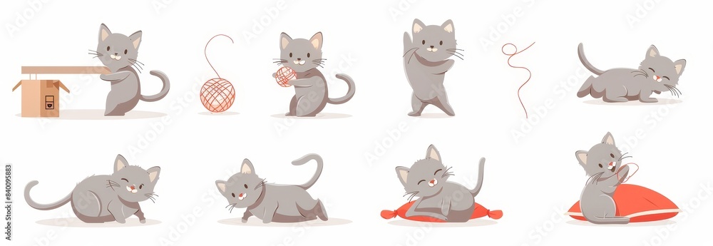 Wall mural An exact modern colored picture set of domestic cats playing in action poses