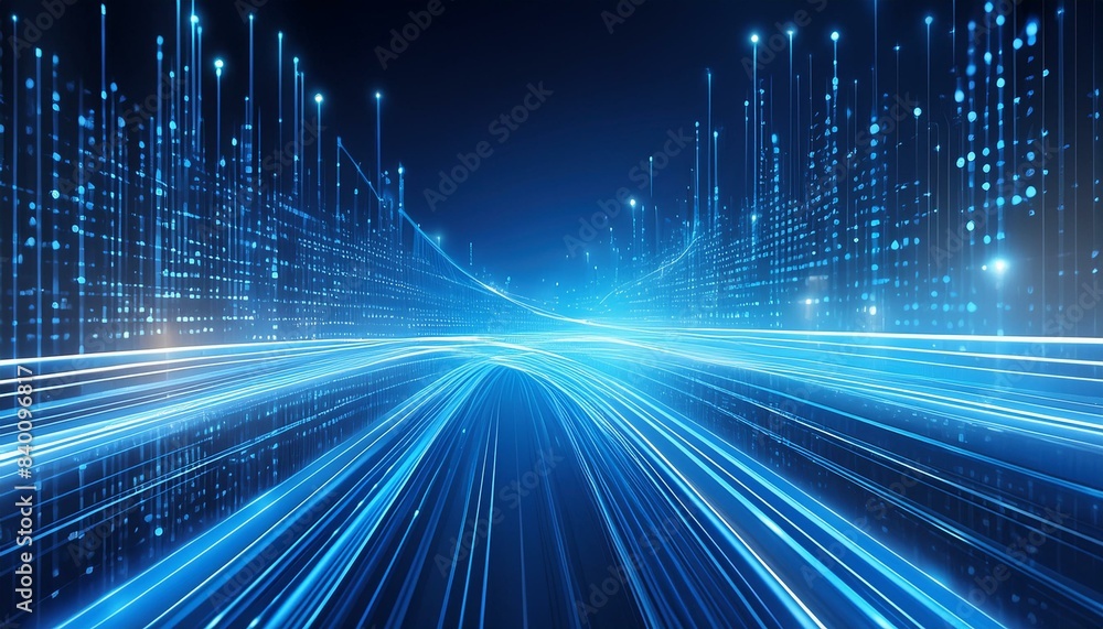 Poster technology background. blue lines and dots simulate high-speed data movement