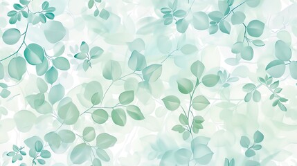 Fototapeta premium Delicate hand-drawn flora in pastel green and blue, seamless pattern