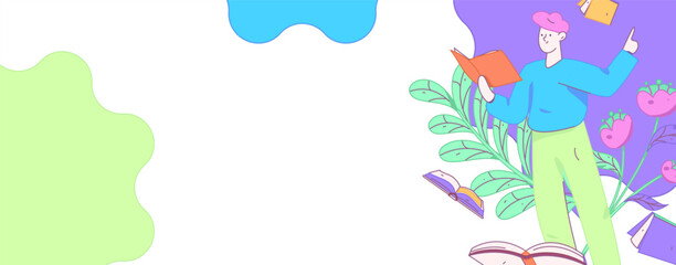 World Book Day Reading Character Flat Vector Concept Operation Hand Drawn Illustration
