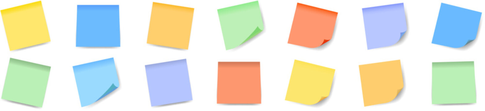 Set of realistic multicolor sticky papers. Isolated note collection with shadows. Notes collection with shadow on transparent background