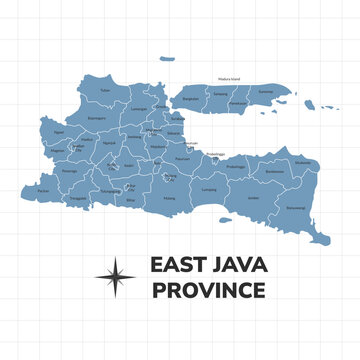 East Java Province map illustration. Map of province in Indonesia