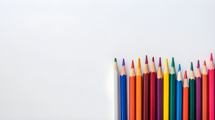 Pencils with color placed on a white background with room for writing