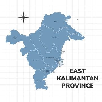 East Kalimantan Province map illustration. Map of province in Indonesia