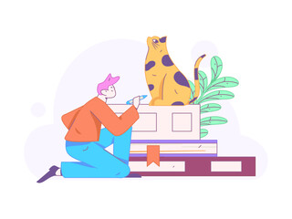 World Book Day Reading Character Flat Vector Concept Operation Hand Drawn Illustration
