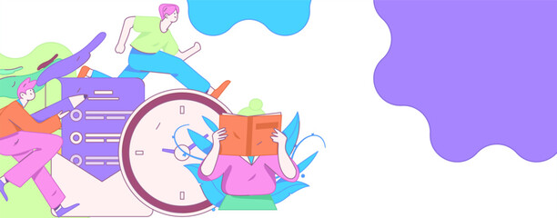 World Book Day Reading Character Flat Vector Concept Operation Hand Drawn Illustration
