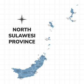 North Sulawesi Province map illustration. Map of province in Indonesia