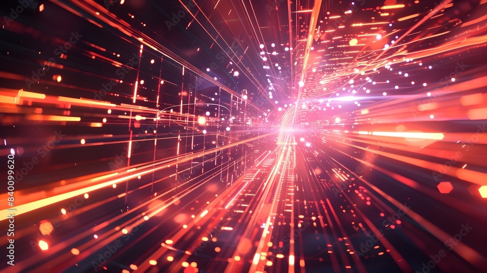 Poster pulsing tech lights and lines abstract 3d visualization