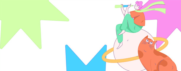 World Book Day Reading Character Flat Vector Concept Operation Hand Drawn Illustration
