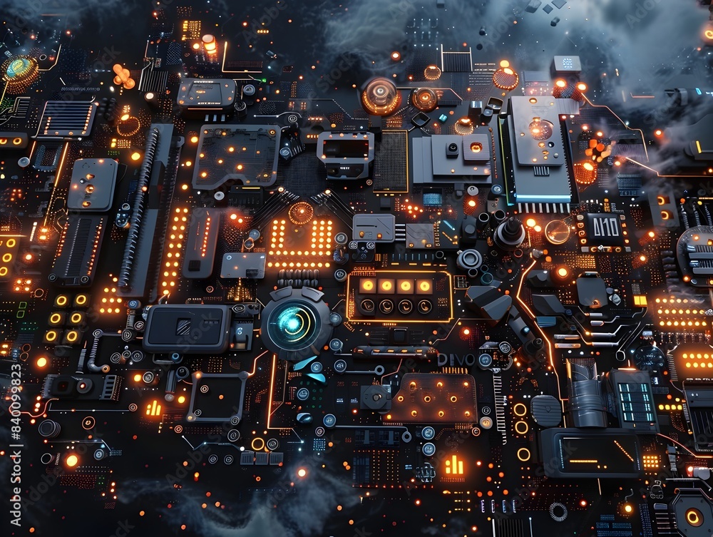 Poster immersive tech galaxy captivating 3d depicting a futuristic digital universe made entirely of glowin