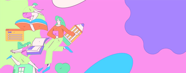 World Book Day Reading Character Flat Vector Concept Operation Hand Drawn Illustration
