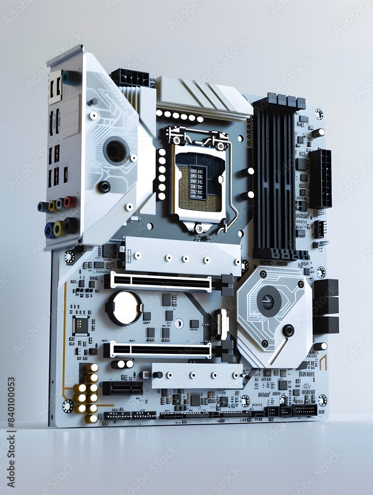 Poster a captivating 3d rendered image depicting a stylized abstract motherboard design featuring intricate
