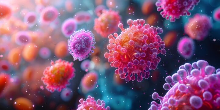 Computer generated image of a colorful virus in air, underwater look - Powered by Adobe