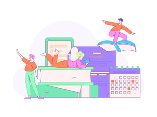 World Book Day Reading Character Flat Vector Concept Operation Hand Drawn Illustration
