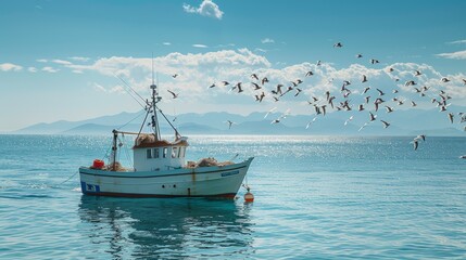 Obraz premium Sea View with Fishing Boat 