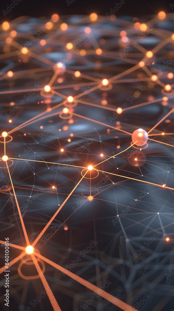 Aufkleber glowing energy nodes and luminous digital connections forming an abstract technological network
