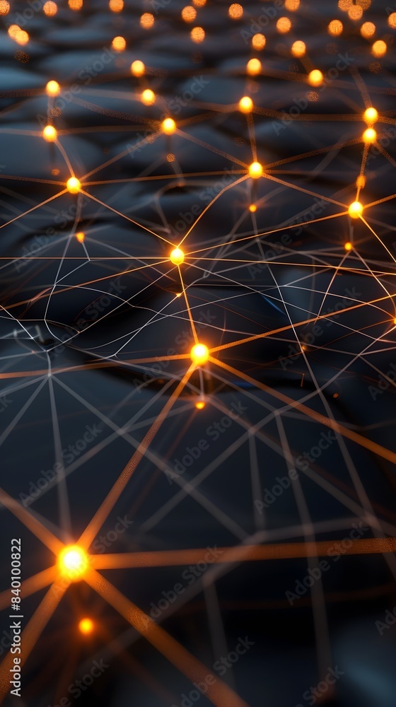 Poster Glowing energy nodes connected by luminous lines forming a futuristic digital network or matrix  Abstract techological background with interconnected patterns data visualization and aesthetic