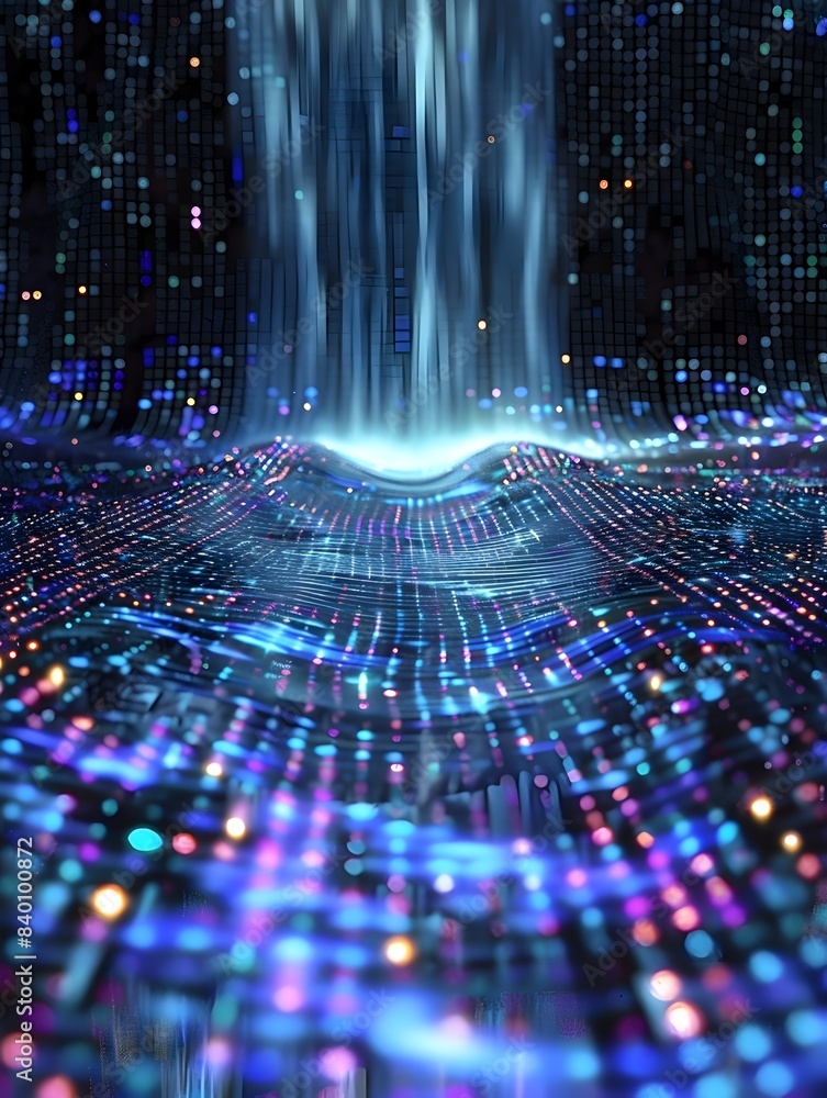 Poster mesmerizing waterfall of digital data a futuristic 3d technological cascade flowing with vibrant lig