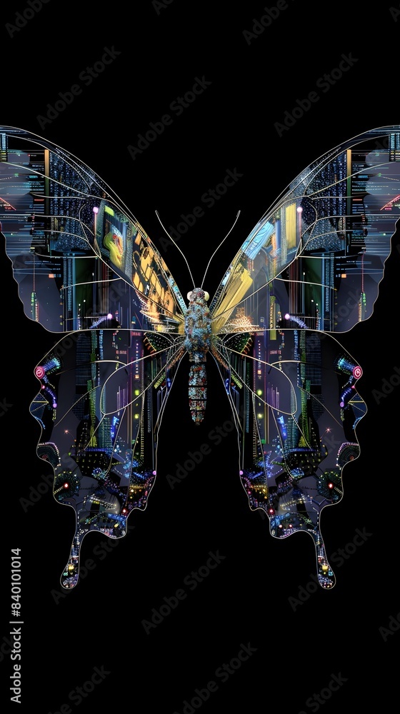 Poster captivating digital butterfly a vibrant fusion of technology and creativity showcasing a mesmerizing