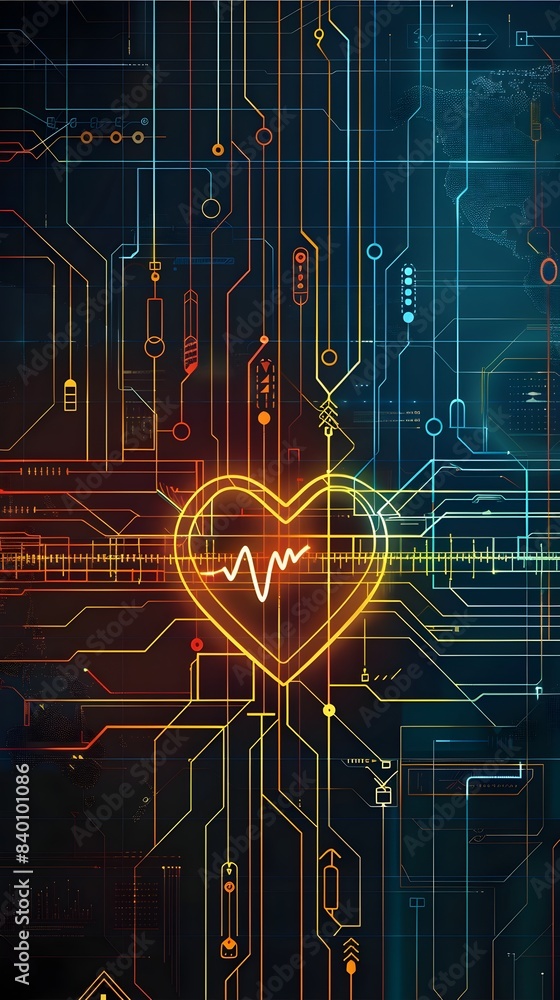Poster pulsing heart of technology a digital depicting the rhythmic heartbeat of innovation interconnected 