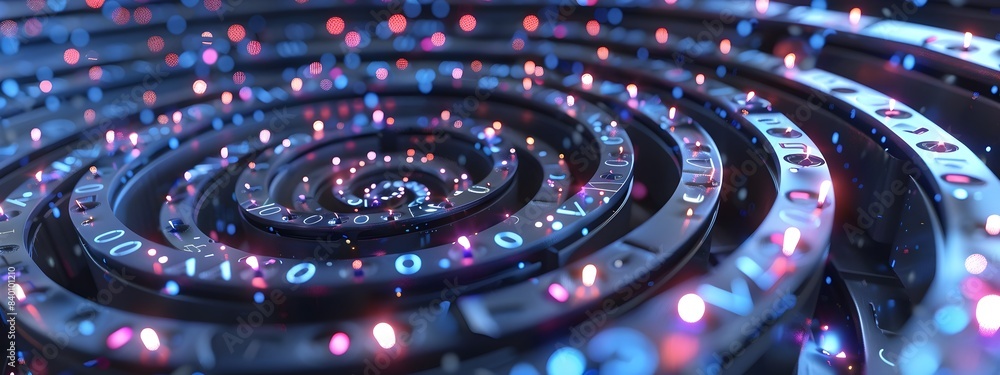 Poster spiraling data flows a 3d rendered visualization of dynamic information network showcasing the inter