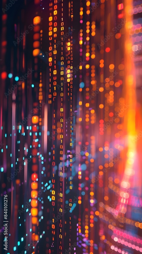 Poster 3d rendered abstract digital code background with dynamic neon lights glitch effects and a futuristi