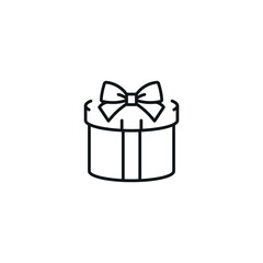 Round gift box with ribbon linear icon. Line customizable illustration. Contour symbol. Vector isolated outline drawing. Editable stroke