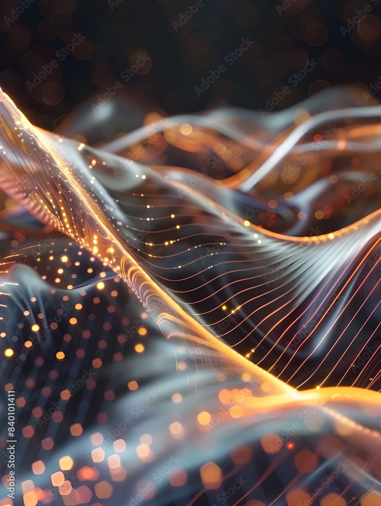 Poster flowing digital energy vibrant pulsating lines of luminescent data flowing in a futuristic fluid mot
