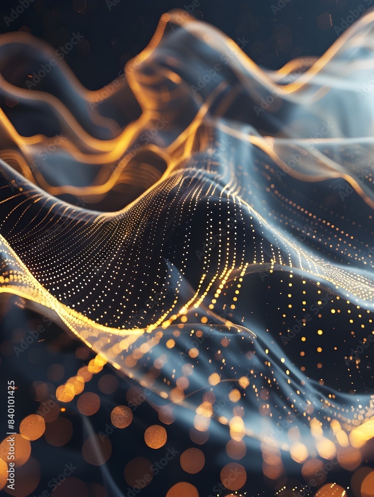Poster flowing digital energy patterns of luminous swirling lines and fractal waves abstract 3d rendered of