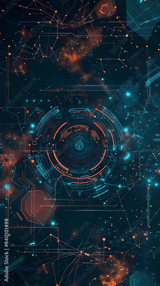 Poster futuristic digital constellation intricate space inspired data visualization with glowing tech eleme