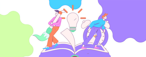 World Book Day Reading Character Flat Vector Concept Operation Hand Drawn Illustration
